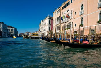 Gondolas on Venice's Grand Canal near Santa Sofia Traghetto in Cannaregio District.