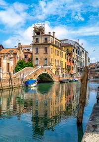 The Carmini Canal and Briati Bridge in the Dorsoduro District while the Coronavirus Covid Lockdown in Venice