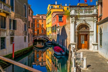 The San Zulian Canal and Balbi Bridge in Saint-Mark District while the Coronavirus Covid Lockdown in Venice