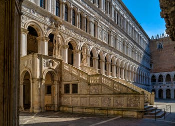 The Doge's Palace Giants' Staircase in Venice with Mars and Neptune.