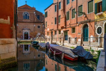 The Gorne Canal and the San Martino Church in the Castello District in Venice.