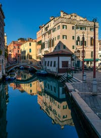 The Mondo Novo Canal and Bridge in the Castello District near Santa Formosa Square in Venice.