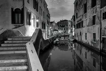 The Preti Bridge and the Mondo Novo Canal in the Castello District in Venice.