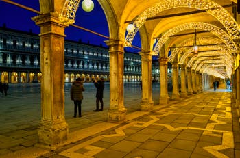 The Procuratie Vecchie Christmas illuminations and Saint-Mark Square in Venice.