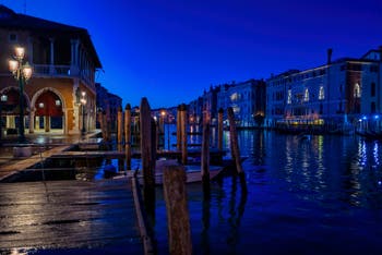 The Rialto Market and Venice Grand Canal by night.