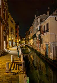 The San Felice Canal and the Ubaldo Belli Bridge in the Cannaregio District in Venice.