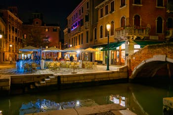 The Santa Maria Nova Square and Bridge in the Cannaregio District in Venice.