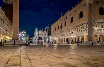 Venice by Night: The Piazzetta San Marco Square with Saint-Mark Basilica and the Doge's Palace.