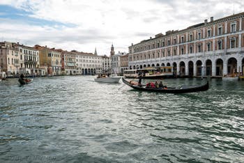 Gondola on Venice Grand Canal in front of the Fabbriche Nove