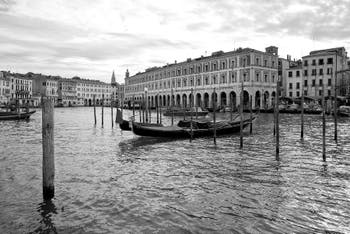 Gondolas on Venice Grand Canal in front of the Fabbriche Nove