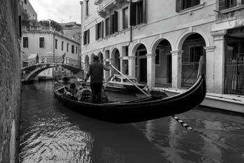 Gondola on the Santi Apostoli Canal in front of the Sotoportegho del Traghetto in the Cannaregio District in Venice