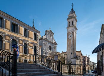 Greci Church and Bell Tower in the Castello district in Venice