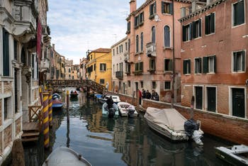 The Priuli Santa Sofia Canal, the de le Vele Bridge and the Priuli Bank, in the Cannaregio District in Venice