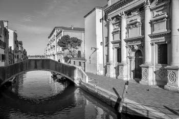 Santa Giustina Church, Bank and Bridge in the Castello district in Venice