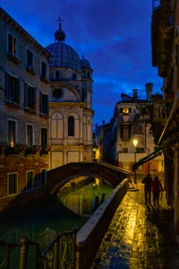 Venice timeless beauty, the Piovan Bank, the Santa Maria Nova Bridge and the Miracoli Church in the Cannaregio District.