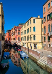 The Mondo Novo Canal and the dei Preti Bank in the Castello District in Venice.