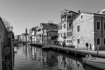 Bonlini Bank and Ognissanti Canal in the Dorsoduro District in Venice.