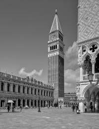 Marciana Library, Saint-Mark Bell Tower and Doge's Palace in Venice.