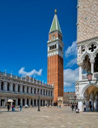 Marciana Library, Saint-Mark Bell Tower and Doge's Palace in Venice.