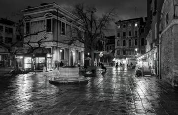 The Santi Apostoli Square by night in the Cannaregio District in Venice.