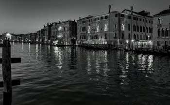 Venice Grand Canal by night with the Ca' d'Oro and Ca' Sagredo Palaces.