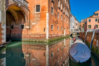 Sant'Anzolo Canal and Frati Bridge along the Santo Stefano Monastery in Saint Mark in Venice.