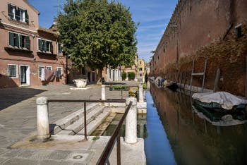 De le Gorne Square and Canal in Castello district in Venice.