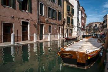 The de le Romite Canal and Bank in Dorsoduro district in Venice.