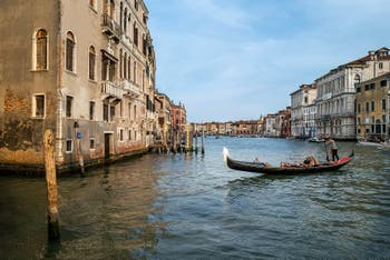 Gondola on Venice Grand Canal.