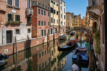 Gondola on the Priuli Canal in Cannaregio district in Venice.