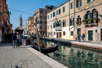 Gondola on San Barnaba Canal in the Dorsoduro district in Venice.