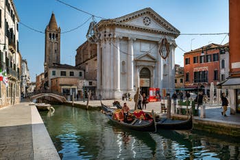 Gondolas on San Barnaba Canal in the Dorsoduro district in Venice