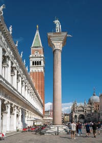 The Marciana Library, the St Mark Piazetta, Bell Tower and Basilica in Venice.