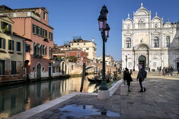 Mendicanti Canal and Scuola Grande San Marco in the Castello district in Venice. 
