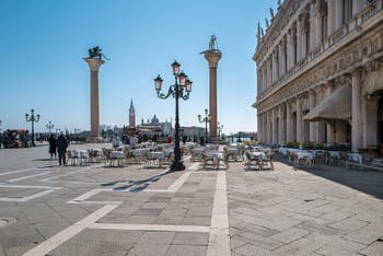 The San Marco Piazzetta with St. Mark Lion and St. Theodore Columns in Venice