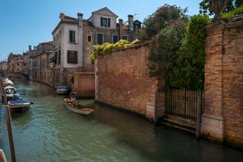 The quiet Santa Caterina Canal in Cannaregio district in Venice.