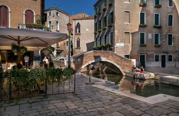 Santa Maria Nova Square and Bridge and the Miracoli Canal in Cannaregio district in Venice.