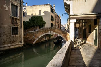 Widmann Canal and Bridge in Cannaregio district in Venice.