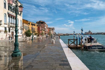 Zattere Bank and Giudecca Canal in Dorsoduro district in Venice.