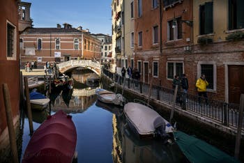 The Frari Canal and Bank in San Polo district in Venice.