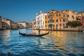 Gondolas on Venice Grand Canal near the Accademia Bridge.