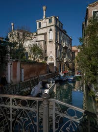 The Panada Canal and the Van Axel Palace in the Cannaregio district in Venice.