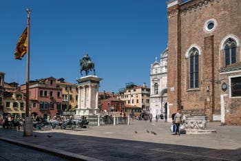 San Giovanni e Paolo Square and the equestrian statue of Bartolomeo Colleoni in the Castello District in Venice.