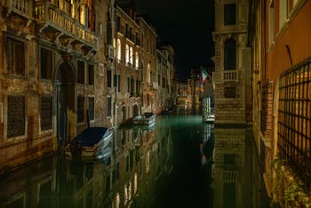 Santa Marina Canal by night in the Cannaregio District in Venice.