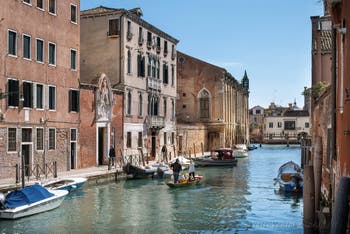The Sensa Canal and the Scuola Vecchia della Misericordia in the Cannaregio district in Venice.