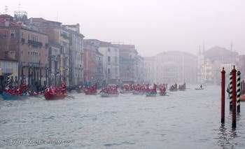 Father Christmas procession by boat on the Grand Canal of Venice