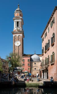 The bell tower of the church of Santi Apostoli in Venice's Cannaregio district.