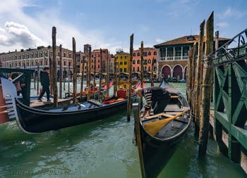 The Traghetto of Santa Sofia and its gondolas on Venice's Grand Canal.