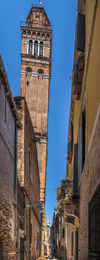 The Campanile Bell Tower of Santo Stefano in Venice in Italy
