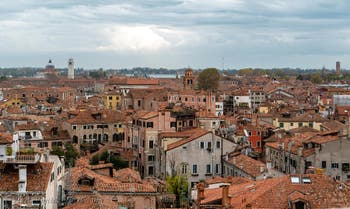 View of Castello District and Sant'Elena from San Giorgio dei Greci Bell Tower in Venice
